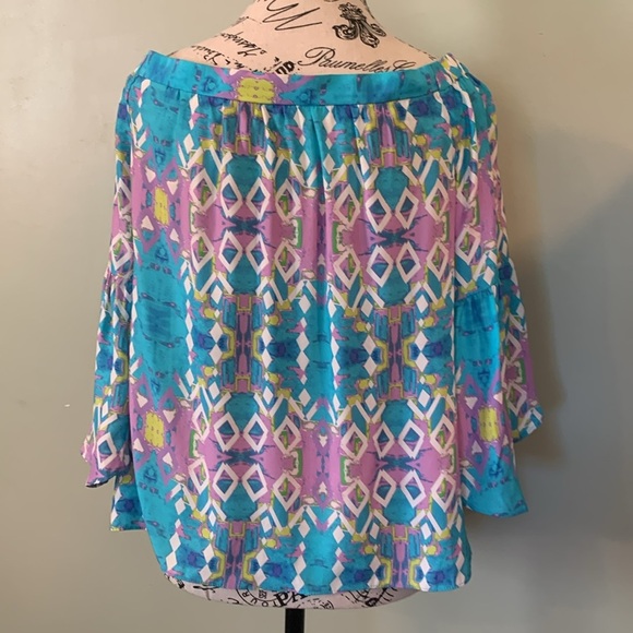 Alice & Trixie Blue and Purple Off the Shoulder Silk Blouse Women’s Small - Picture 6 of 8